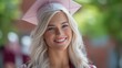 © Mariam - Young woman with platinum blonde hair wearing graduation cap portrait