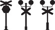 © aftab - Collection of black railroad crossing signal silhouettes representing safety and transportation isolated on a white background for graphic design