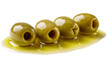 © Bogdan - Four pitted green olives glistening in olive oil, isolated on transparent background
