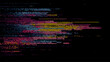 © hiten666 - Glitch background vector with abstract colorful lines. Digital distortion effect with pixelated stripes. Cyberpunk data noise pattern for futuristic graphic overlay and creative design.