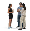 © Martin - Two Asian women and a man standing and talking casually, isolated on transparent and white background
