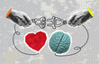 © mitay20 - Trendy Halftone Collage. Emotional intelligence, control of feelings, emotions, brain logical thinking, empathy, social skill, self-control, balance, man connects, heart, brain, logical thinking,