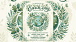 © jamal - Elegant earth day invitation with green illustrated leaves and globe botanical theme april 22nd event eco friendly design