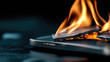 © syhin_stas - Lithium ion battery cell is actively burning with bright orange flames and smoke, illustrating the critical risks of thermal runaway and battery failure in modern technology