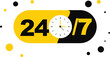 © vectolab - Vector art of 247 twenty four seven service clock icon with black and yellow design