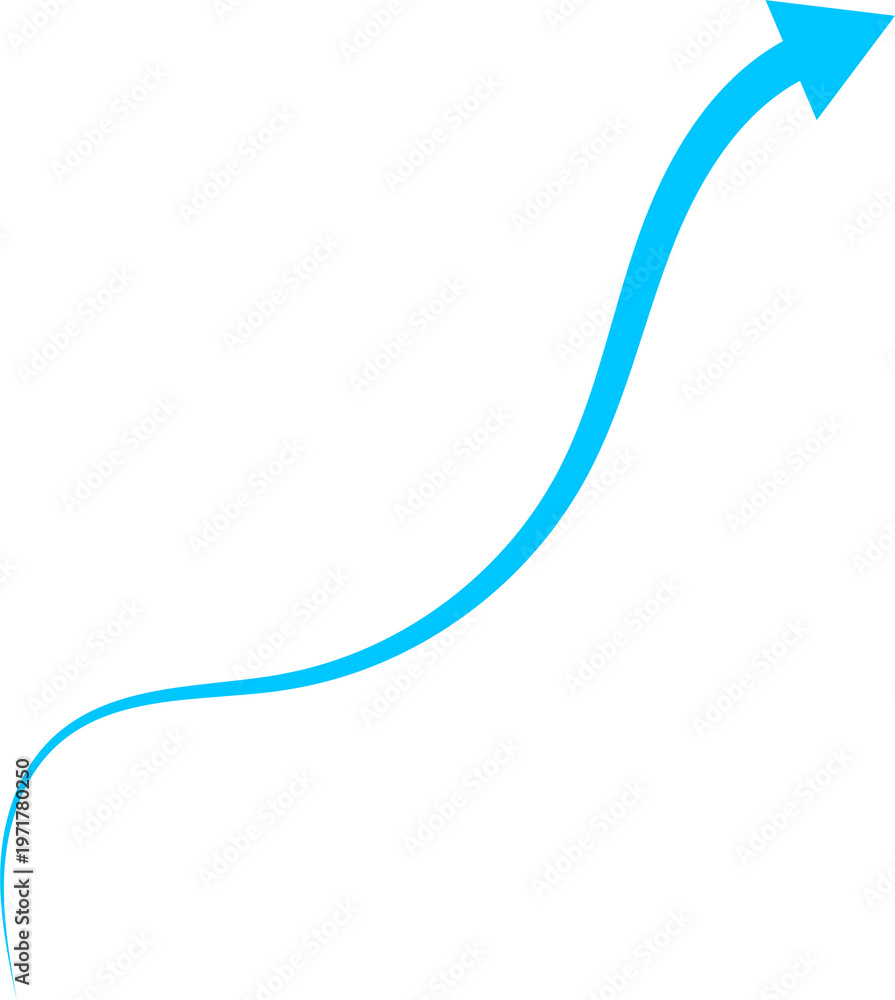Bright blue upward arrow isolated on transparent background dynamic ...