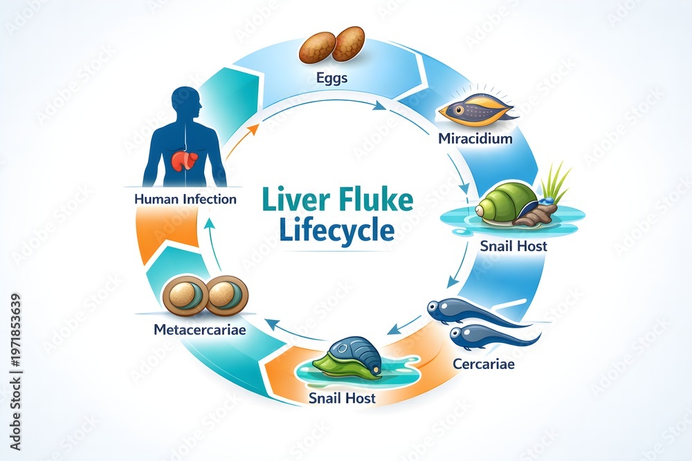 Liver Fluke Lifecycle Medical Infographic Circular Diagram With Human liver-fluke-lifecycle-medical-infographic-circular-diagram-with-human