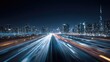 © boy - Streaking lights of a city highway at night blur into a vibrant, futuristic blur