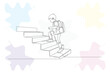 © SandhaRani - Continuous Line Drawing of a Young Boy Climbing Stairs with Backpack, Hand-Drawn Style, Illustrating Childhood, Education, and Growth