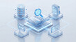 © Art_spiral - Glass isometric knowledge management system with open digital book search database documents messaging and user profile on clean white background