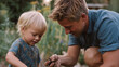 © Pedro - A father and son engaging in a bonding moment within a beautiful garden, symbolizing a warm and tender parent-child relationship.