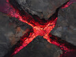 © Sajib - Glowing red lava flowing through cracks in dark rocky terrain