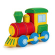 © iMground - isolated white background of a colorful felt train toy, locomotive with cheerful design