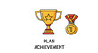 © masss - Plan Achievement Concept Illustration with Gold Trophy and First Place Medal Icons.