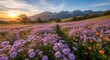 © Dara - A vibrant field of purple wildflowers with a mountain range in the background. The flowers are in full bloom, creating a beautiful and serene landscape.