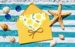 © YiuCheung - Beach-themed envelope with lemon design starfish and seashells on