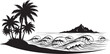 © TrueFormStudio - Black and white tropical island with palm trees and ocean waves