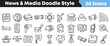© Vectoravec - Collection of diverse hand drawn doodle style news and media icons isolated on a plain white background for graphic design