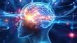 © Mey - A digital artwork depicts a human head with a glowing, intricate brain overlaid with vibrant, interconnected neural pathways.