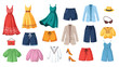 © Enamul - Large assortment of women's summer fashion items including dresses shorts jackets shoes and accessories.