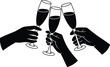© MostRohida - Silhouette of Three Hands Clinking Champagne Glasses in Celebration toast clinking glasses