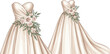 © Nazrul - Elegant Wedding Dress with Floral Decoration Featuring Roses and Greenery on Bridal Gown Design for Fashion Illustrations, Wedding Concepts, and Romantic Event Templates