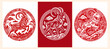 © hadi - Chinese zodiac goat set. Red paper cut style goat with clouds. Lunar new year vector art