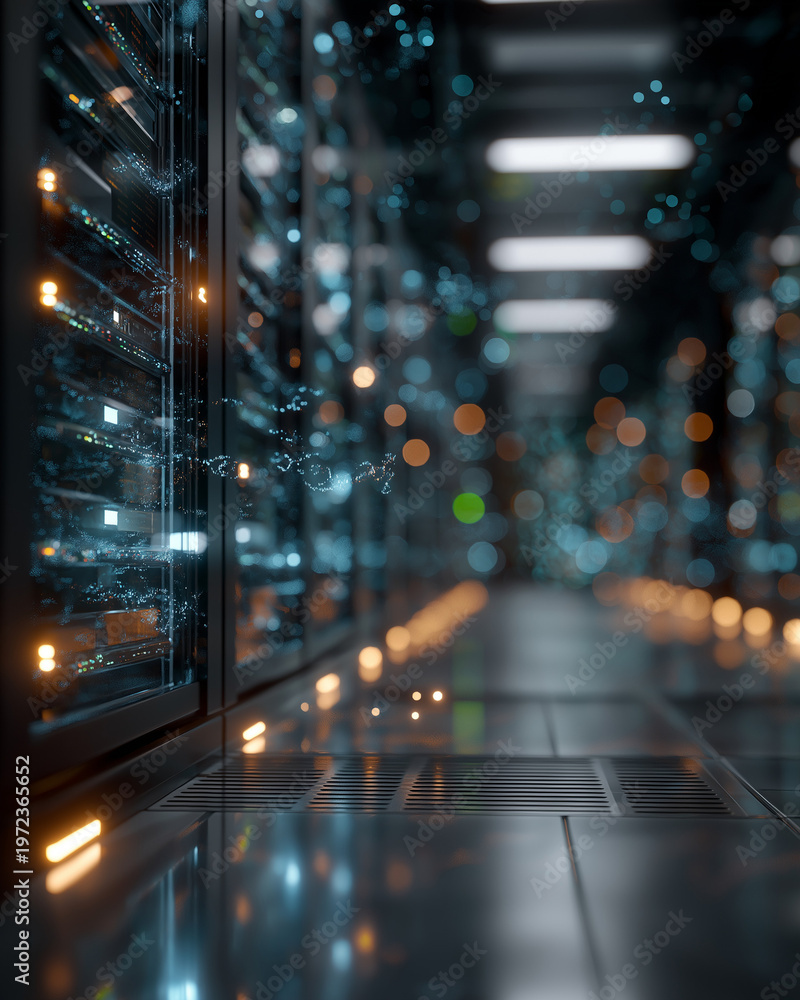 Data Center Perspective: A modern data center's interior, rows of ...