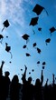 © Soba - Graduates tossing mortarboards into the sky for graduation celebration banner and school event poster design