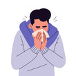 © NUR - Flat vector illustration set of sick people with common illness symptoms. Modern minimal style, ideal for healthcare, medical awareness, seasonal illness, and hygiene concept visuals.