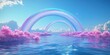 © Mann - 3D cartoon-style, magical fantasy sea with huge blue and purple pearl-like arched rainbows.