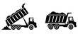 © Gary K. Cleveland - dump truck icon set, construction vehicle silhouettes, gravel unloading and loaded truck symbols, transport and industrial machinery vector illustration, simple modern design.
