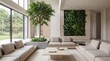 © Zishan - Modern luxury living room interior with large windows and indoor plants isolated on transparent background