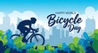 © arifurreza - Happy world bicycle day vector illustration with cyclist in city