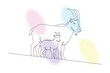 © Uttam - Gentle Connection: A Hand-Drawn Continuous Line Illustration of a Mother Goat and Her Calf, Expressing Love and Nurturing in a Minimalist Style