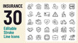 © Hujat - Collection of 30 Insurance and Risk Management Line Icons Featuring Life Health Home and Vehicle Protection Symbols