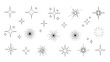 © Darwin - Set of hand drawn black stars, sparkles, and light bursts in various styles on a white background for magical and festive designs.