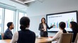 © DesignAIPro - Professional woman presents growth metrics to a diverse team in a modern conference room