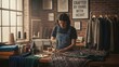 © Margarita Ratatosk - Woman tailor sewing garment on machine in light industry workshop. Small business, artisan craftsmanship, and textile production concept.
