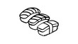 © Muhammad - Minimalist Sushi Nigiri Vector Icon Illustration Featuring Three Pieces of Traditional Japanese Cuisine in a Clean Black and White Line Art Style, Scalable AI-Generated Graphic for Food Menus.
