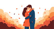 © YLing - A loving couple embraces outdoors surrounded by falling autumn leaves, depicting a heartwarming seasonal moment.