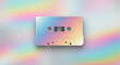 © Viky - Retro audio cassette tape with a pastel rainbow holographic gradient background, evoking nostalgia and vibrant colors