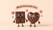 © Bellal - Adorable cartoon chocolate bar and heart characters celebrate World Chocolate Day together with happy smiles