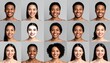 © Carli - Diverse group of people smiling; some wear a facial mask against a gray background with various hairstyles