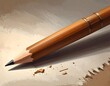 © Jendral - Digital illustration of a sharpened wooden writing tool resting on a textured, off-white surface. Debris surrounds the lead