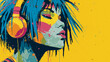 © ITrenz - Vibrant pop art woman with headphones in side profile music portrait