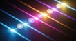 © Zumroatun - A diagonal array of glowing spherical lights emitting vibrant colored beams against a dark background, creating a striking visual effect.