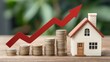 © Generative AI - Growing Real Estate Market with Coins and Upward Trend Arrow Symbolizing Investment Growth