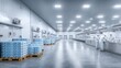 © Generative AI - Clean, Modern Cold Storage Warehouse Interior with Palletized Boxes and Workers in Uniforms