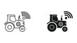 © Shahriyar Rasel - Two black and white tractor icons with Wi-Fi symbols on a plain white background representing modern farming technology and connectivity
